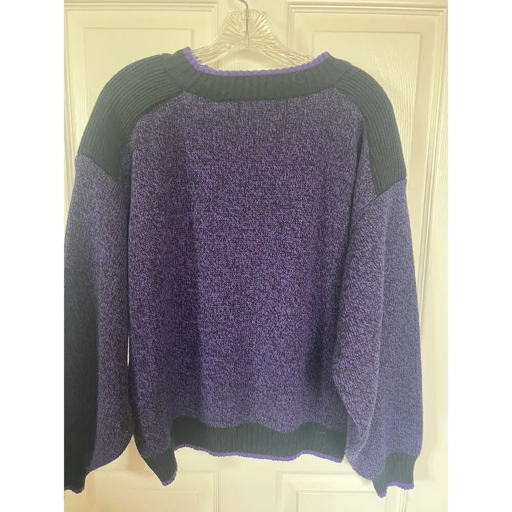 Vtg 90 Novin International Knit Crewneck Sweater Purple Black Grandpacore L